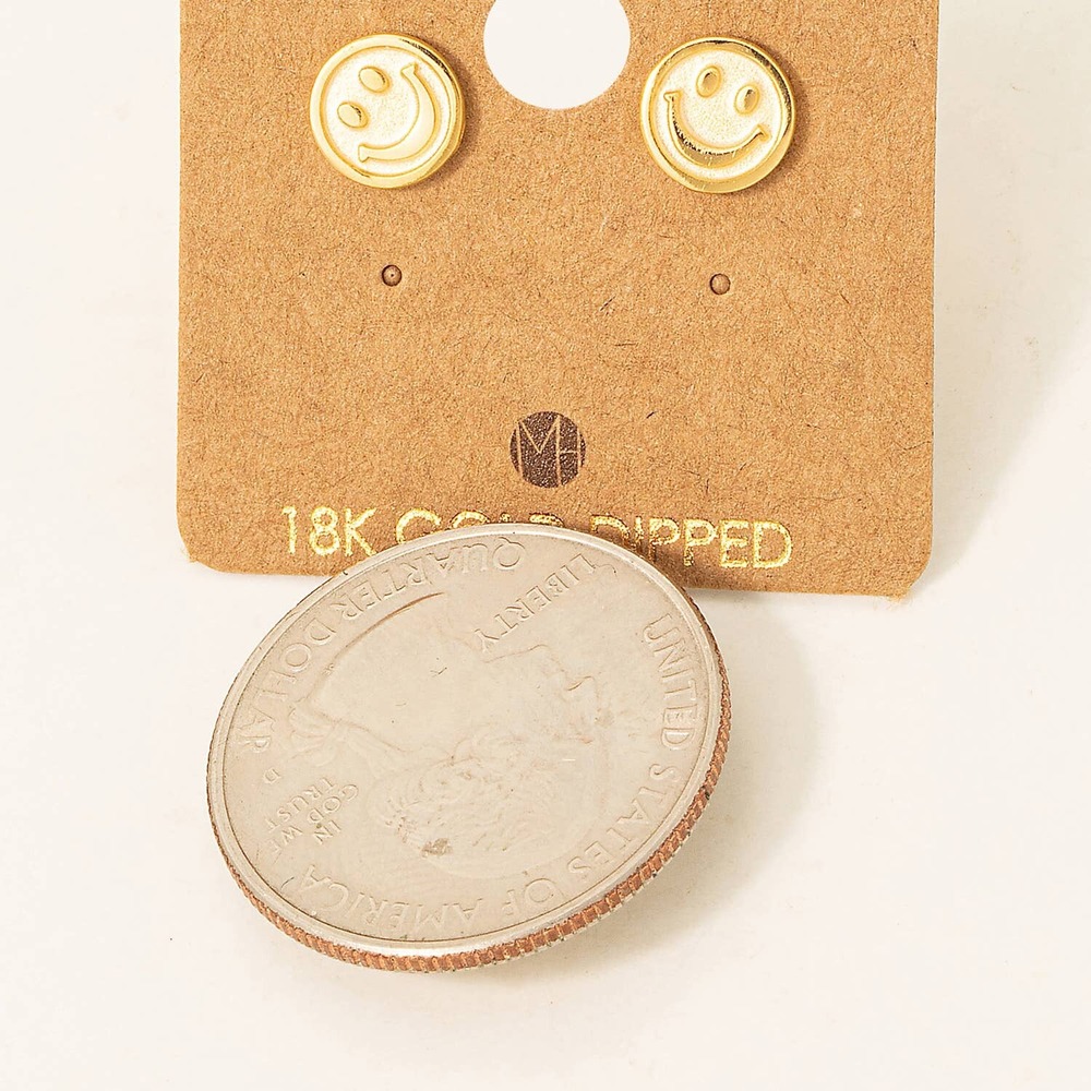 18K Gold Dipped Smiley Face Stud Earrings – Cute Minimal Everyday Jewelry - Picture 3 of 3